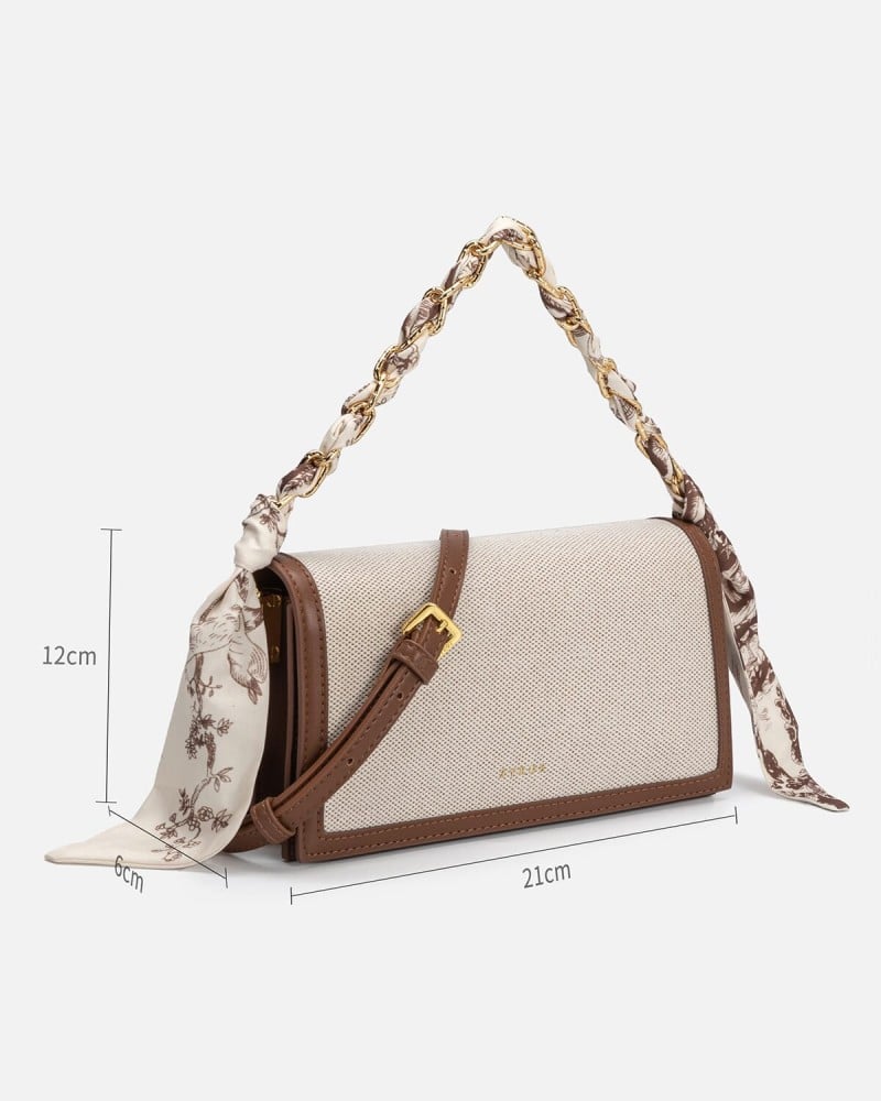 Women's leather bag in beige and brown