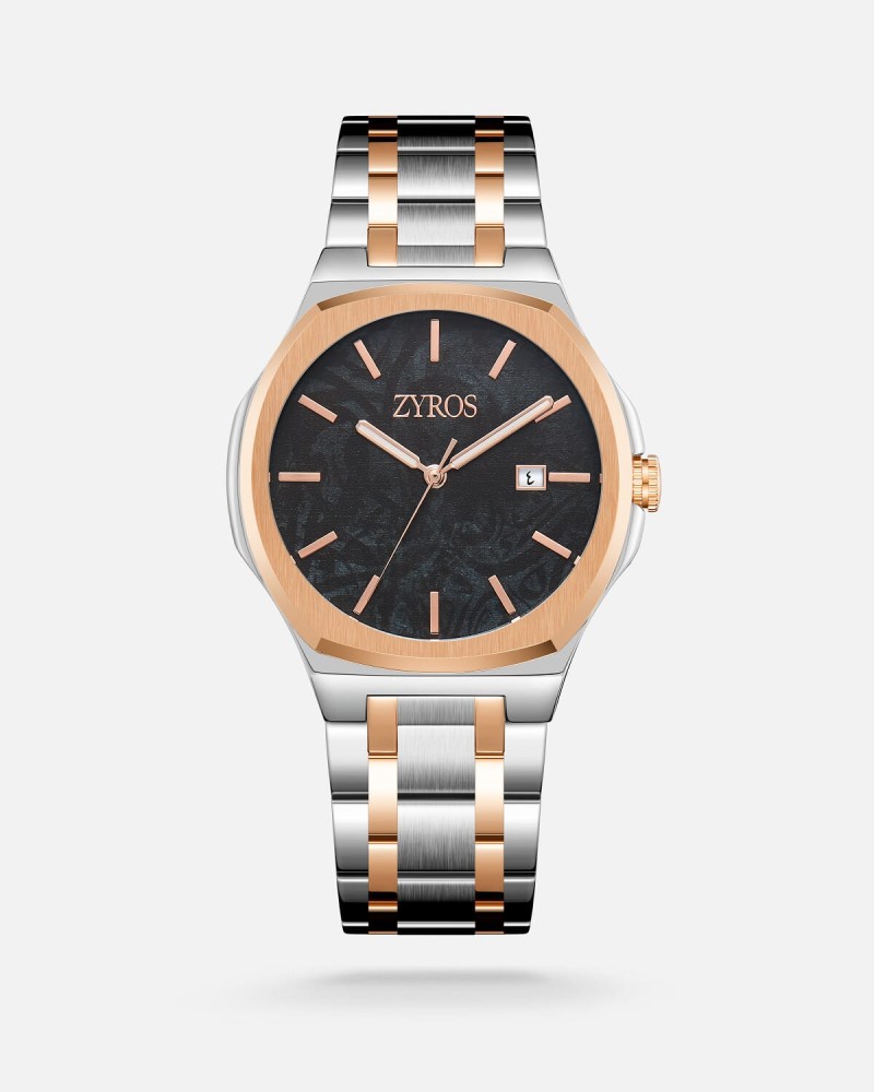 Men's steel watch in silver and rose gold
