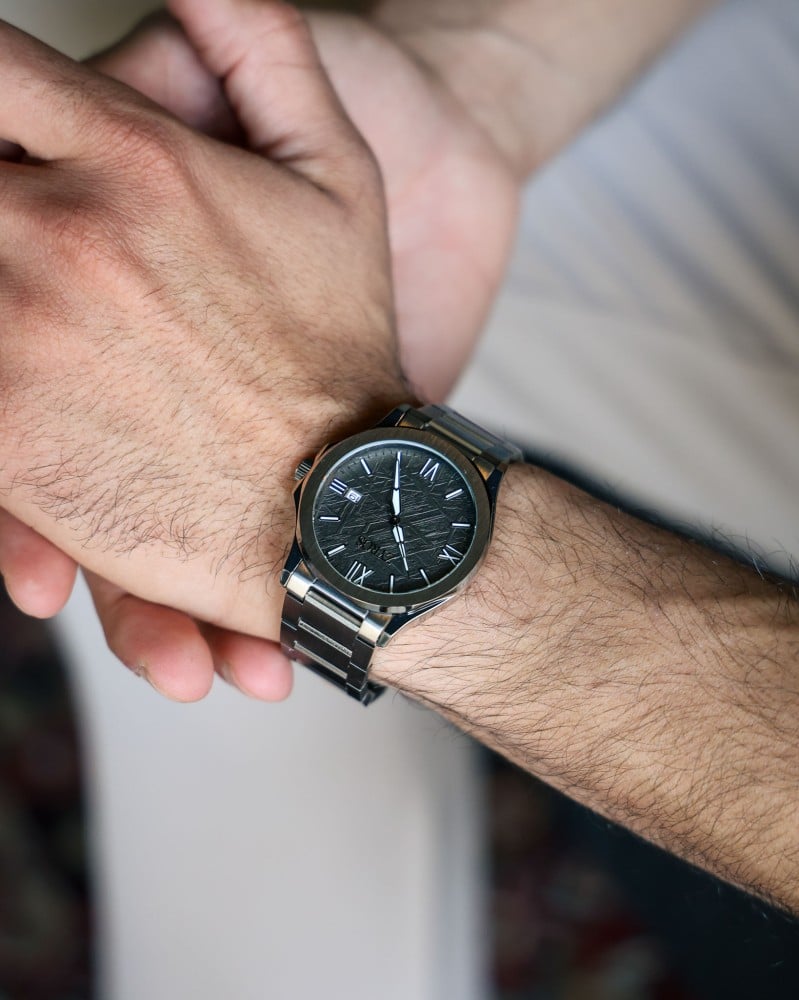 Gray steel men's watch