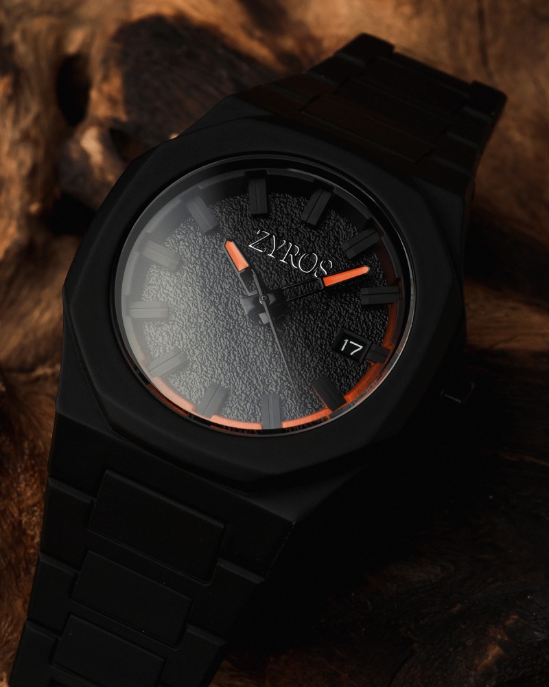 Men's watch with carbon strap, black