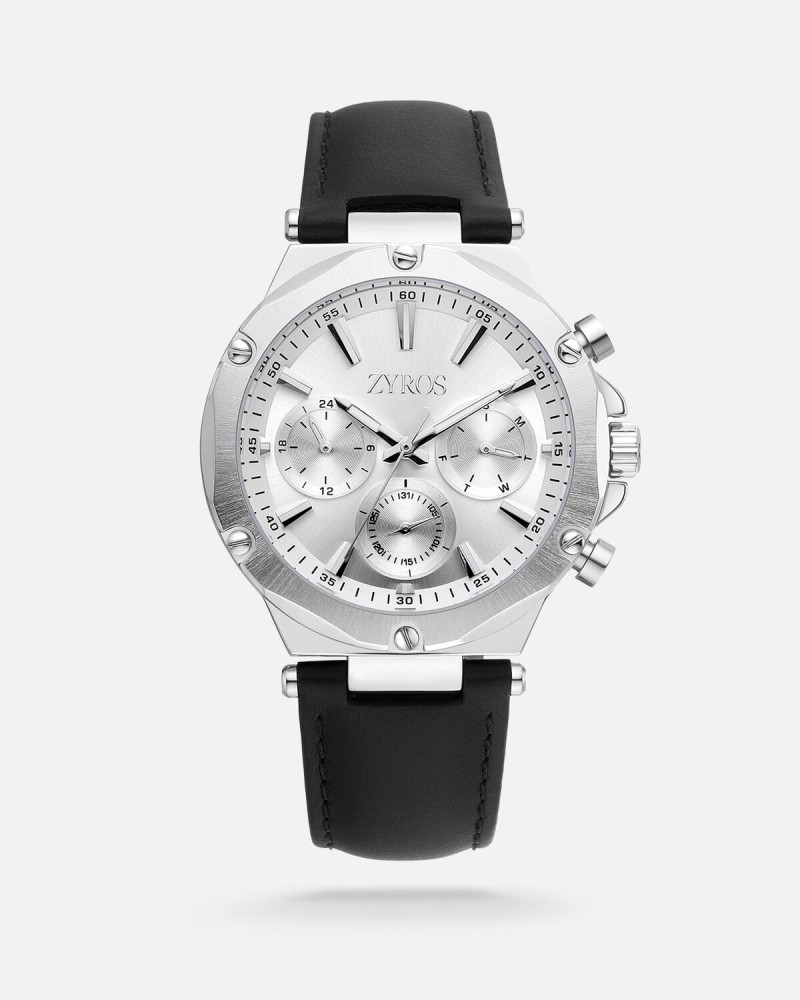 Black leather men's watch