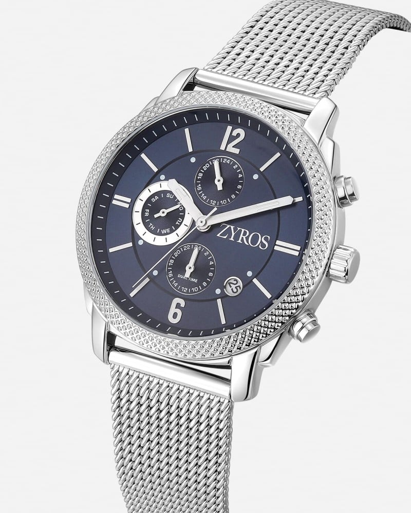 Men's watch with silver mesh strap