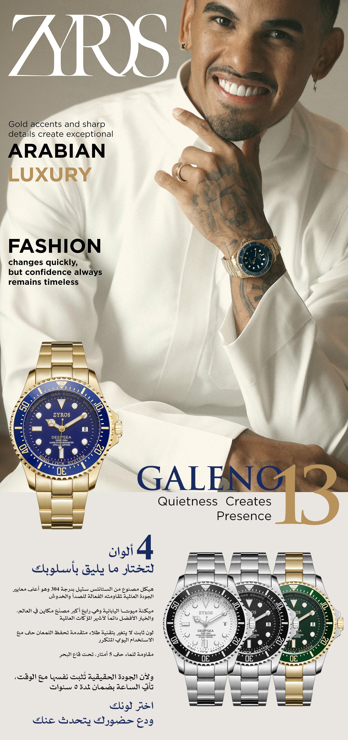 Deep Ocean Men's Watch in Royal Gold | Zyros