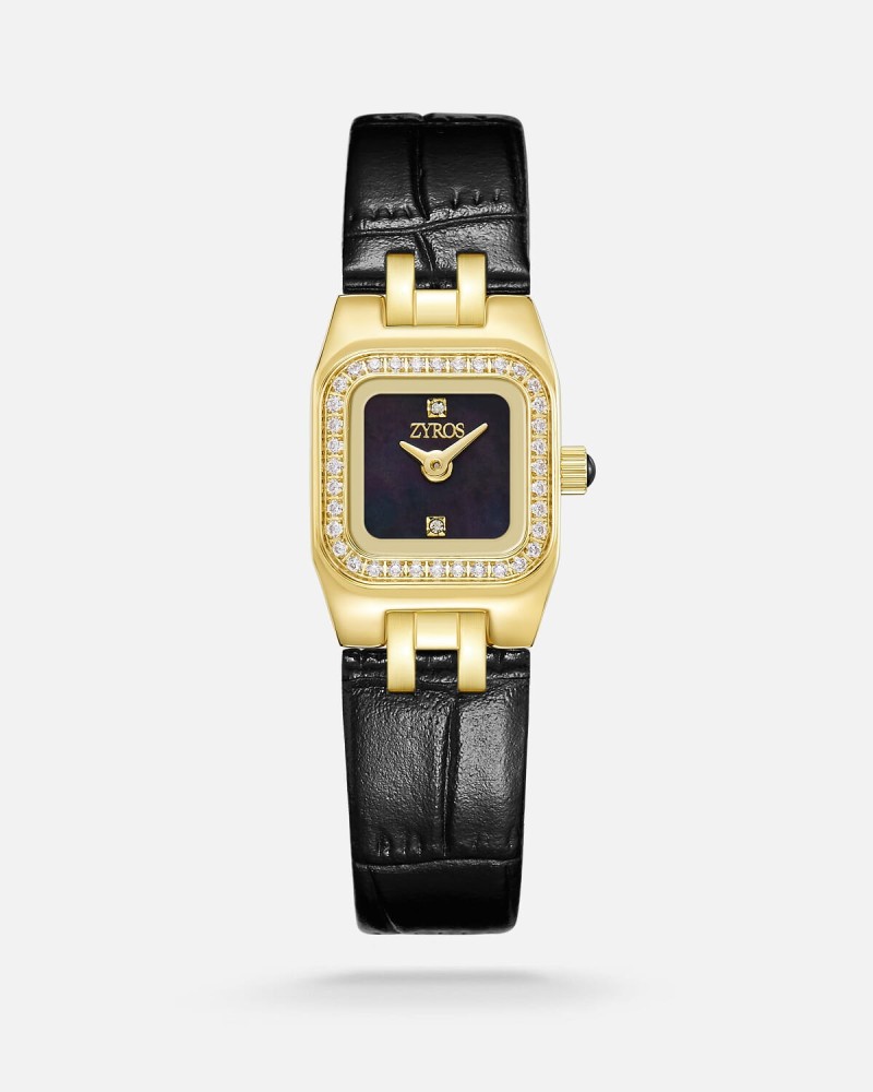 Women's black leather watch