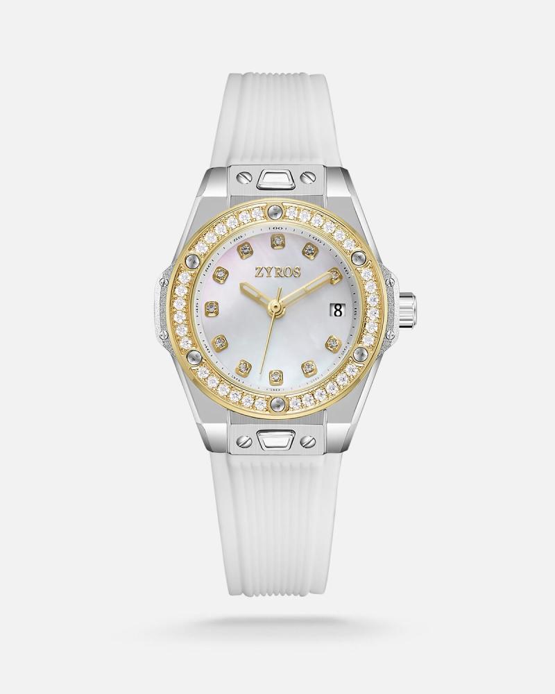 Women's watch with a white rubber strap