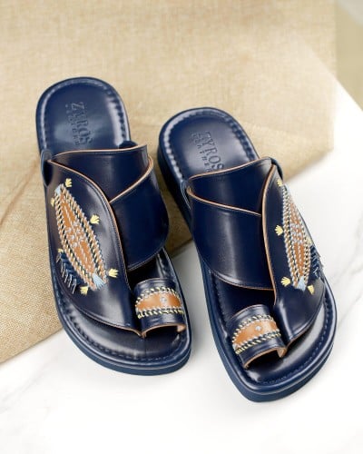 Men's leather zipper, blue Size:(42)