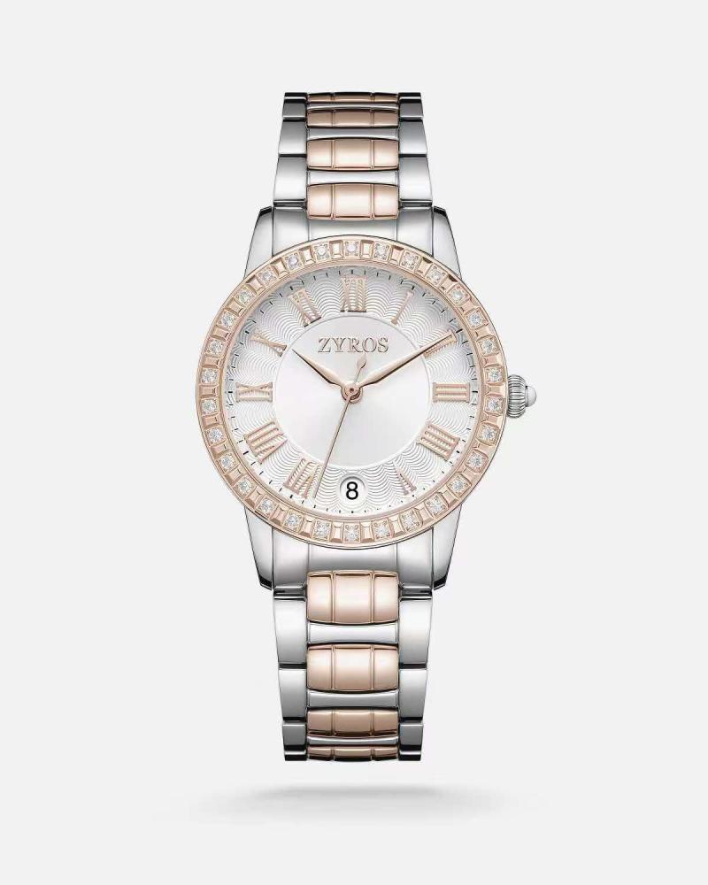 Classic women's watch in silver and rose gold