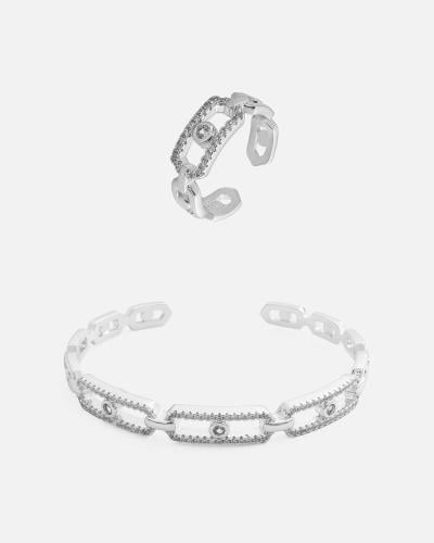 A distinctive women's set: a bracelet and ring in silver.