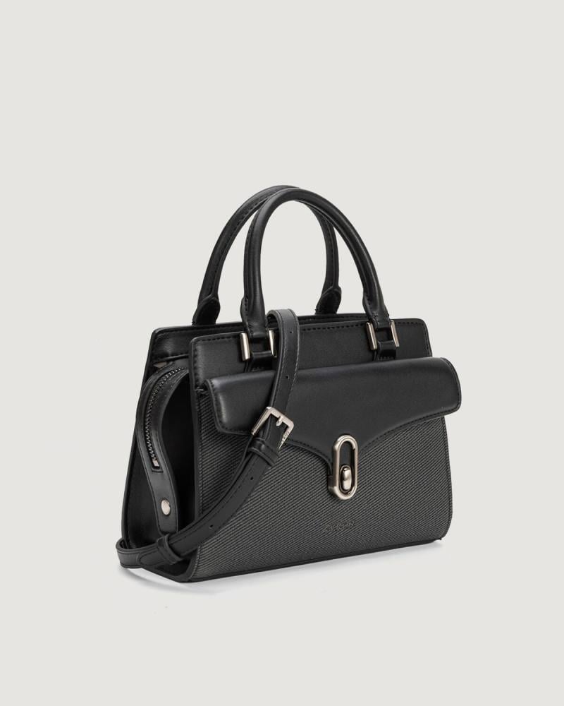 Women's black leather handbag with a classic design