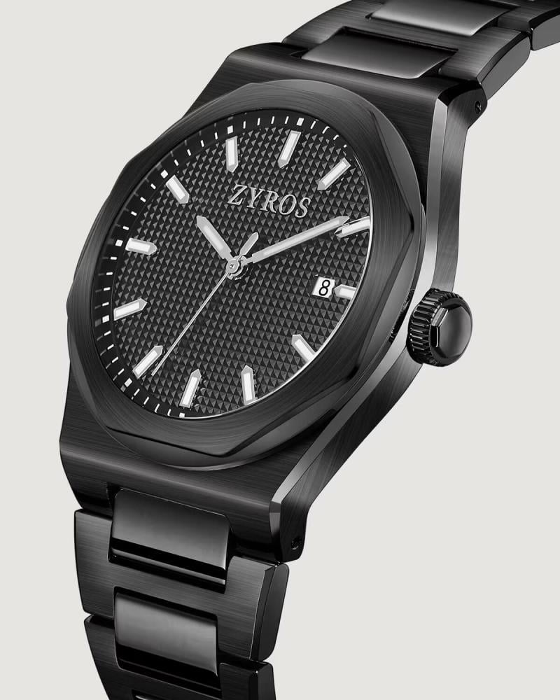 Men's watch with a black steel strap