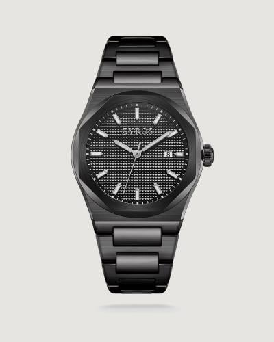 Men's watch with a black steel strap