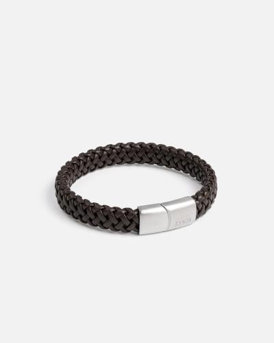 Wide men's bracelet with a modern design in brown
