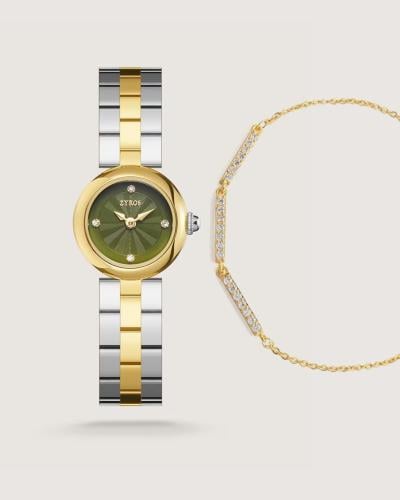 Women's gift set: watch and bracelet, gold and silver