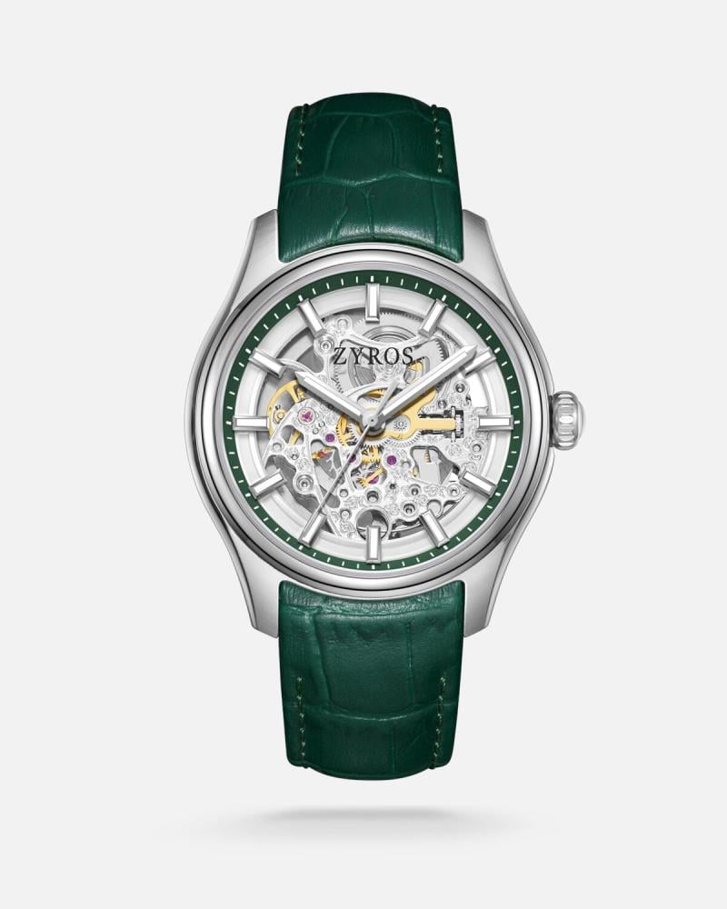 ساعة ود الرجالية اتوماتيك من الجلد بلون أخضر