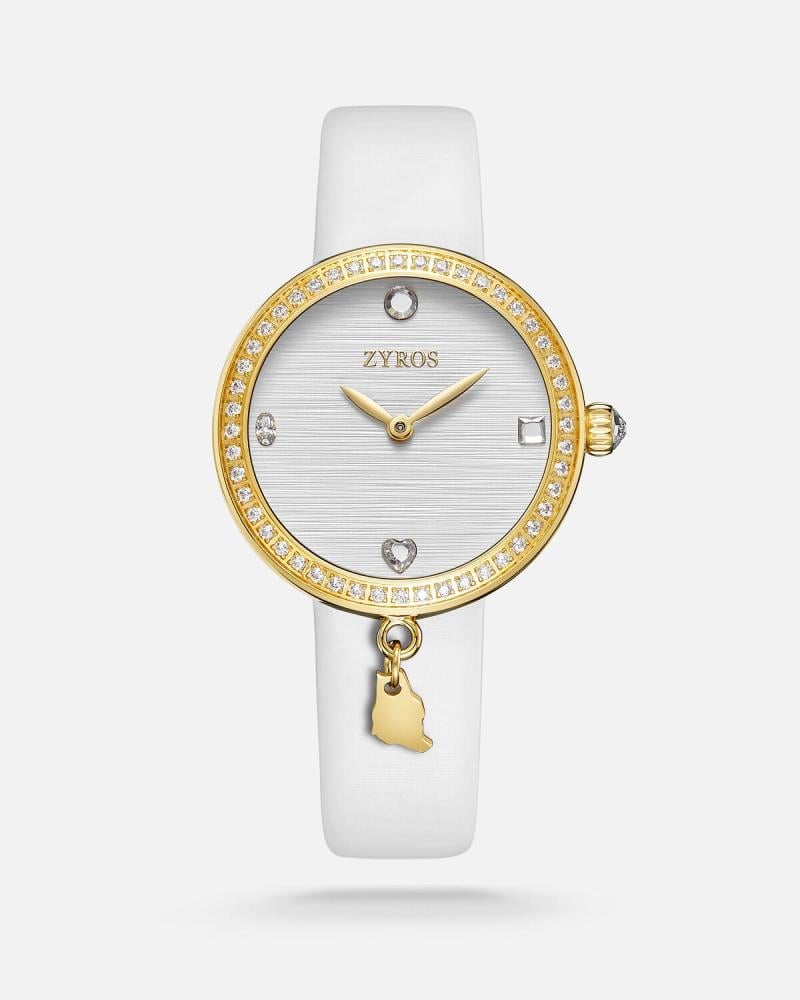 ساعة نسائية بسير من الجلد بلون أبيض