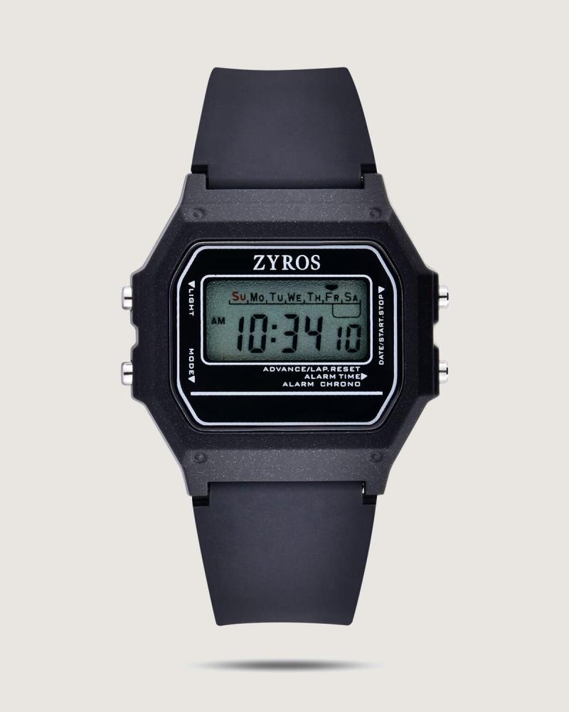 Women's watch with a modern design in black.