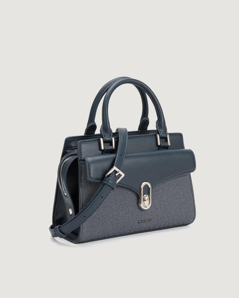 Women's leather handbag in blue with a classic design