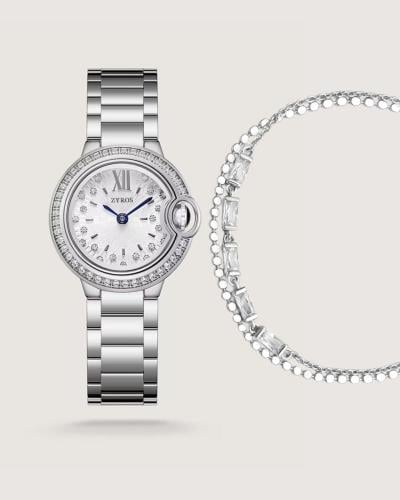 Women's gift set: watch and bracelet in silver