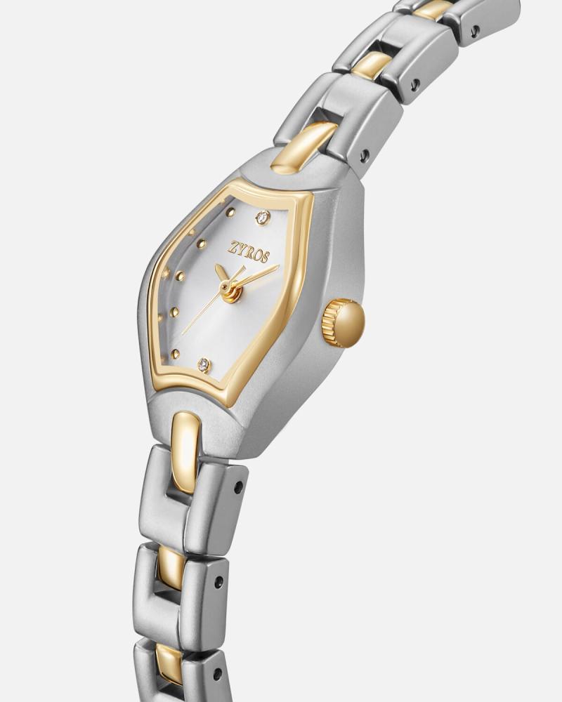 Women's watch with a gold and silver stainless steel strap