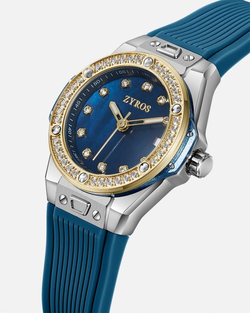 Women's watch with a blue rubber strap