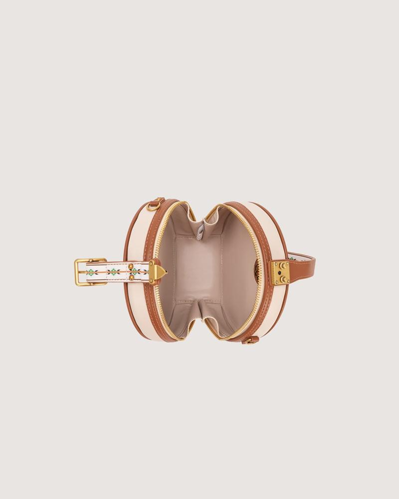 Women's mini round bag in beige