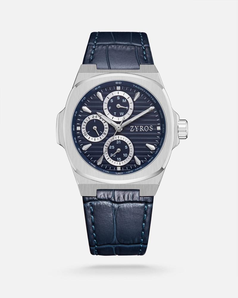 Men's watch with a blue leather strap