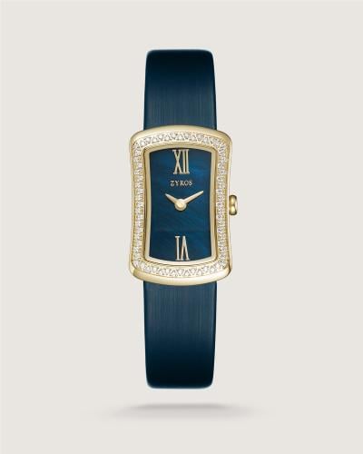 A glimpse of women's watch with a blue leather strap