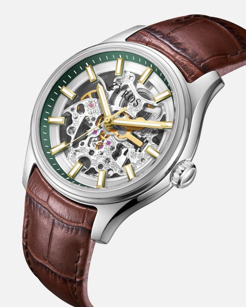 ساعة ود الرجالية اتوماتيك من الجلد بلون بني