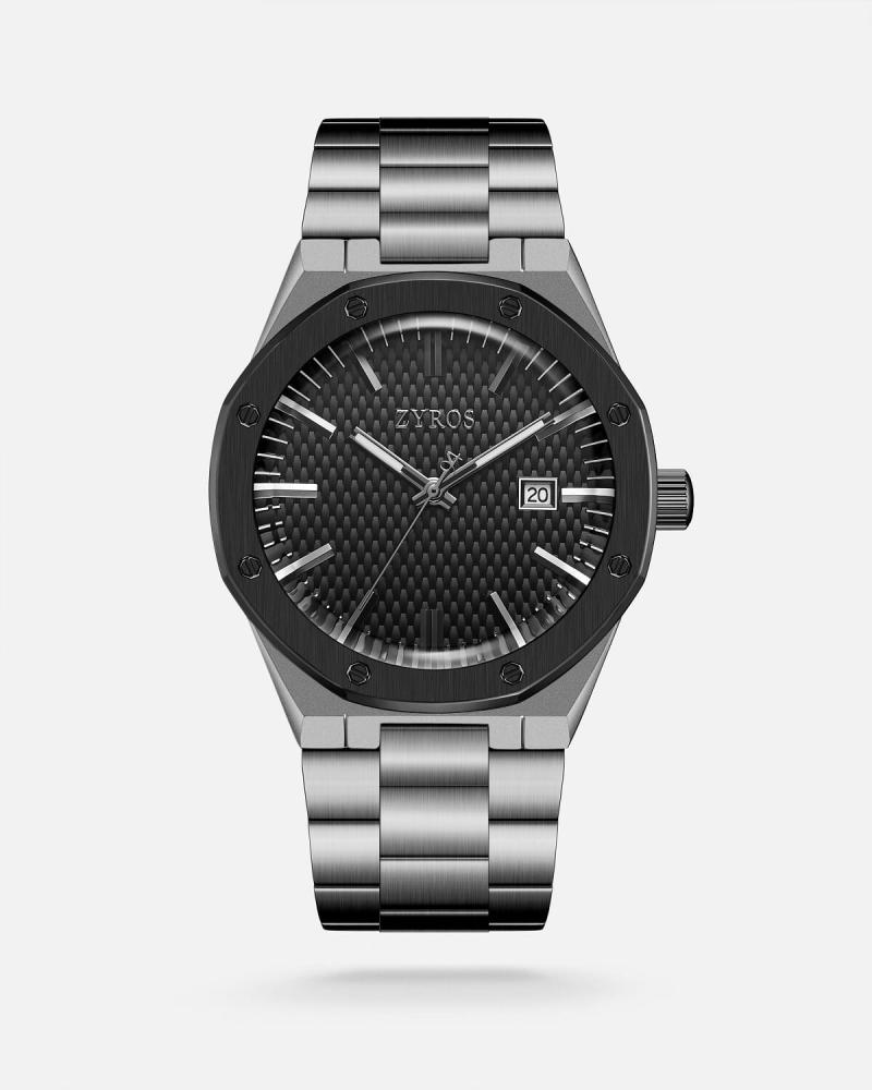 Men's watch with a gray steel strap