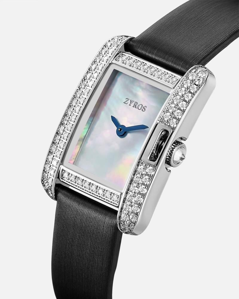 Women's watch with a black leather strap