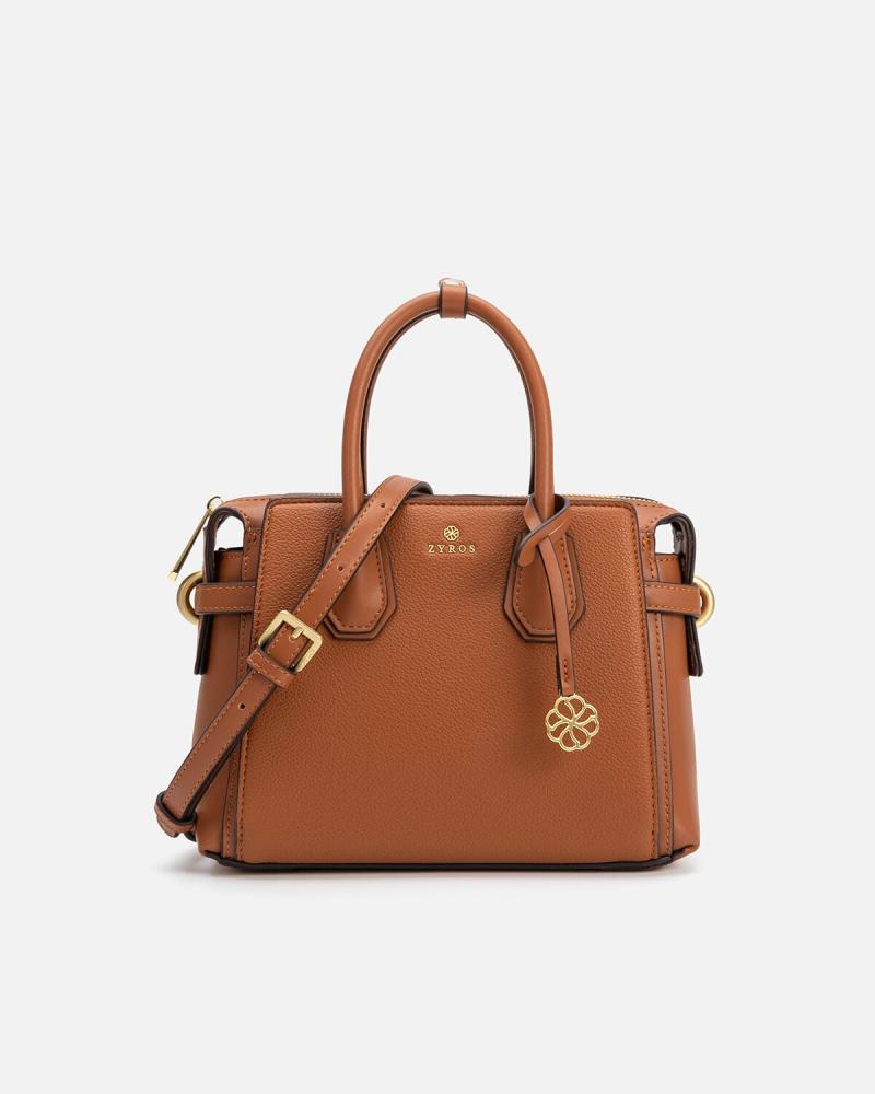 Women's handbag made of luxurious brown leather