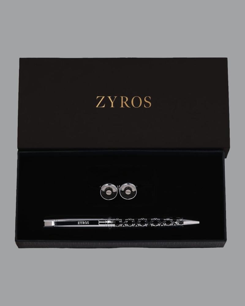 Men's gift set: pen and cufflinks in black and silver