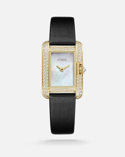 Women's watch with a black leather strap