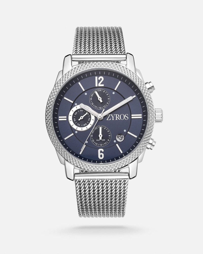 Men's watch with silver mesh strap