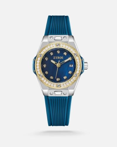 Women's watch with a blue rubber strap