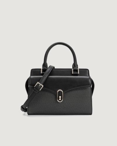 Women's black leather handbag with a classic design