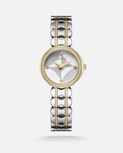 A distinctive women's watch with a gold and silver design.