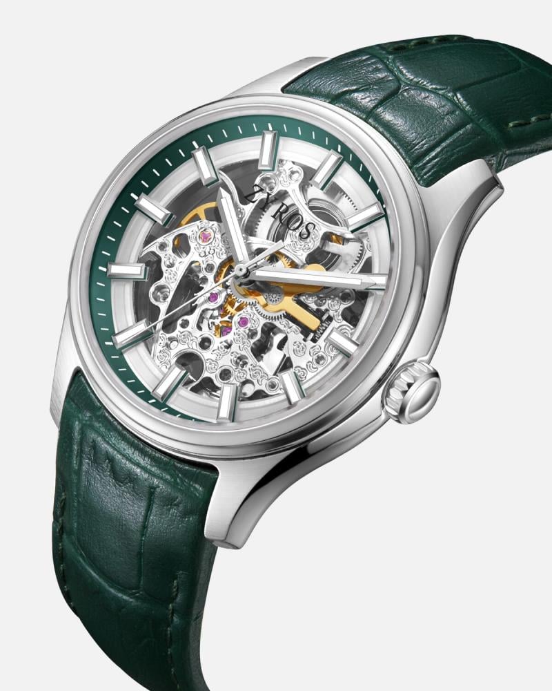 ساعة ود الرجالية اتوماتيك من الجلد بلون أخضر