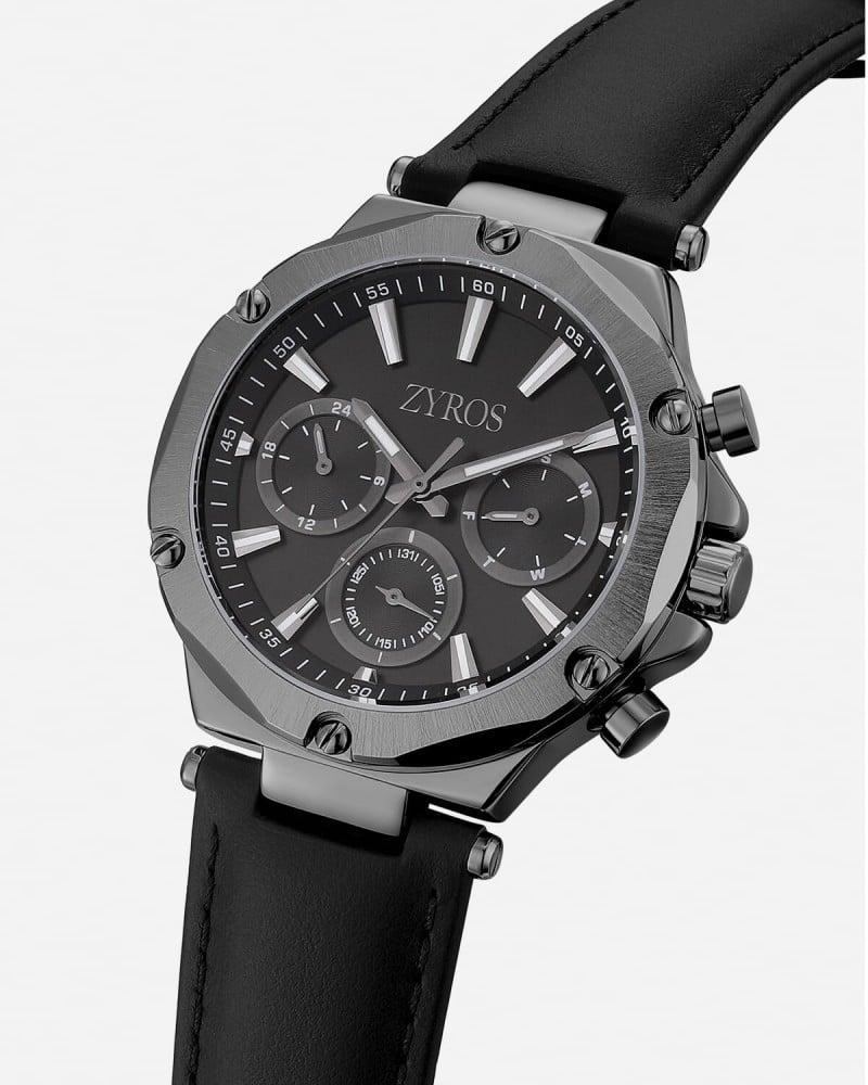 Black leather men's watch