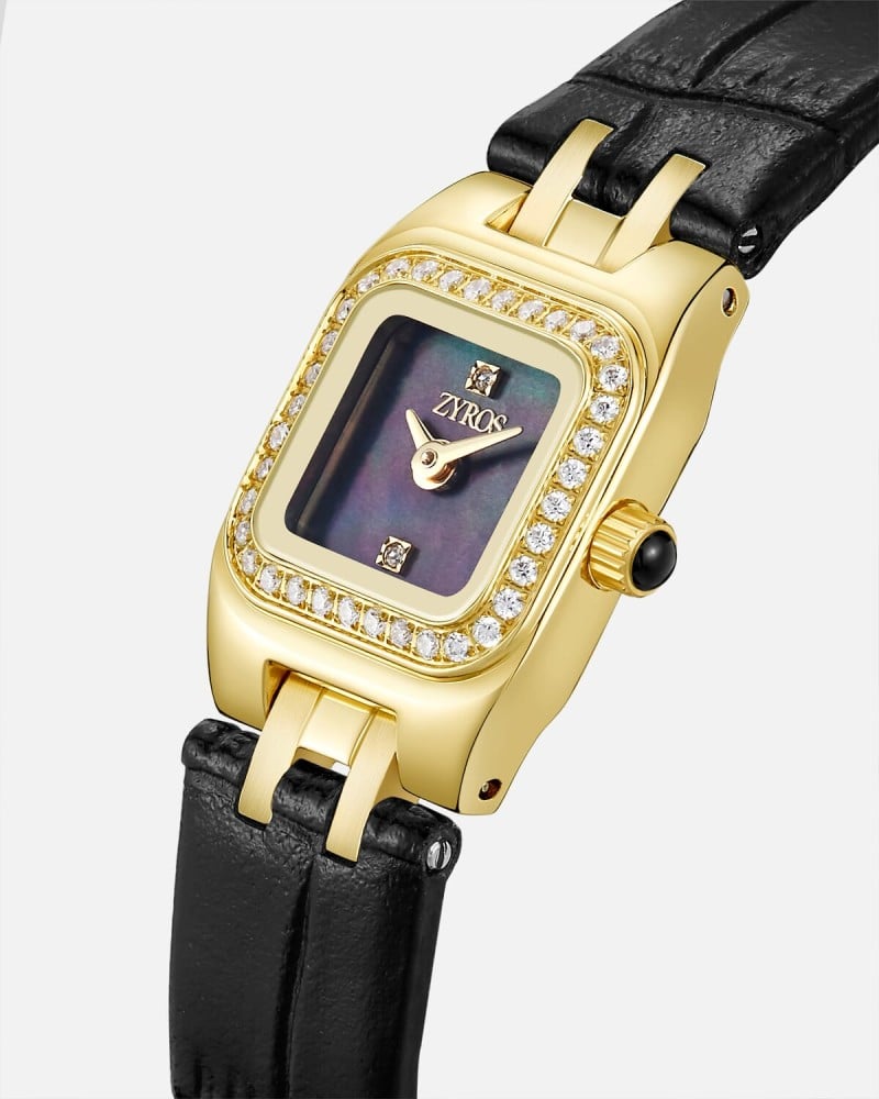 Women's black leather watch