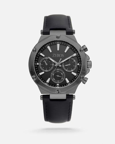 Black leather men's watch