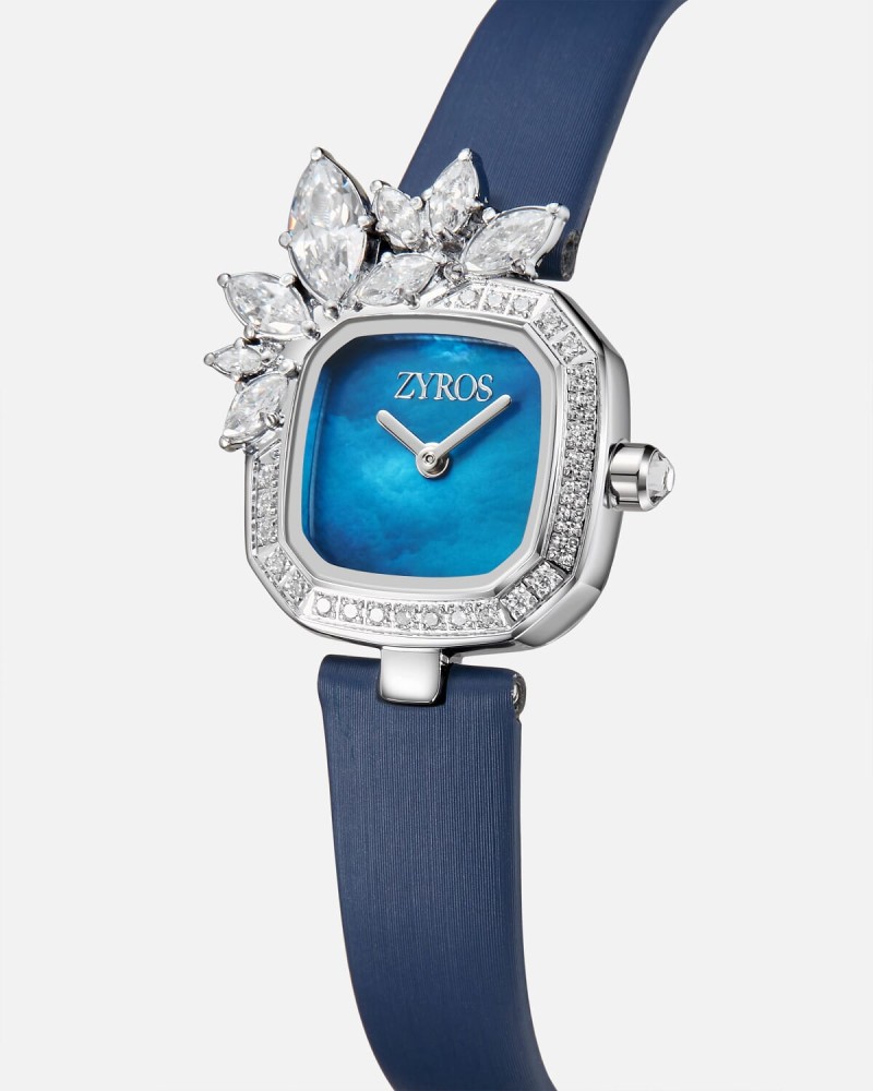 Women s blue leather watch Zyros official website We uniquely