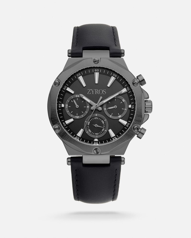 Black leather men's watch