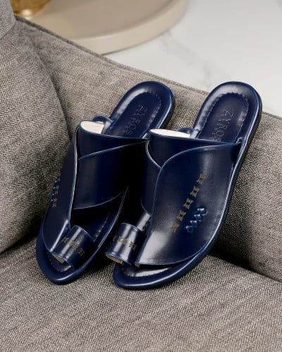Men's leather zipper, blue Size:(40)