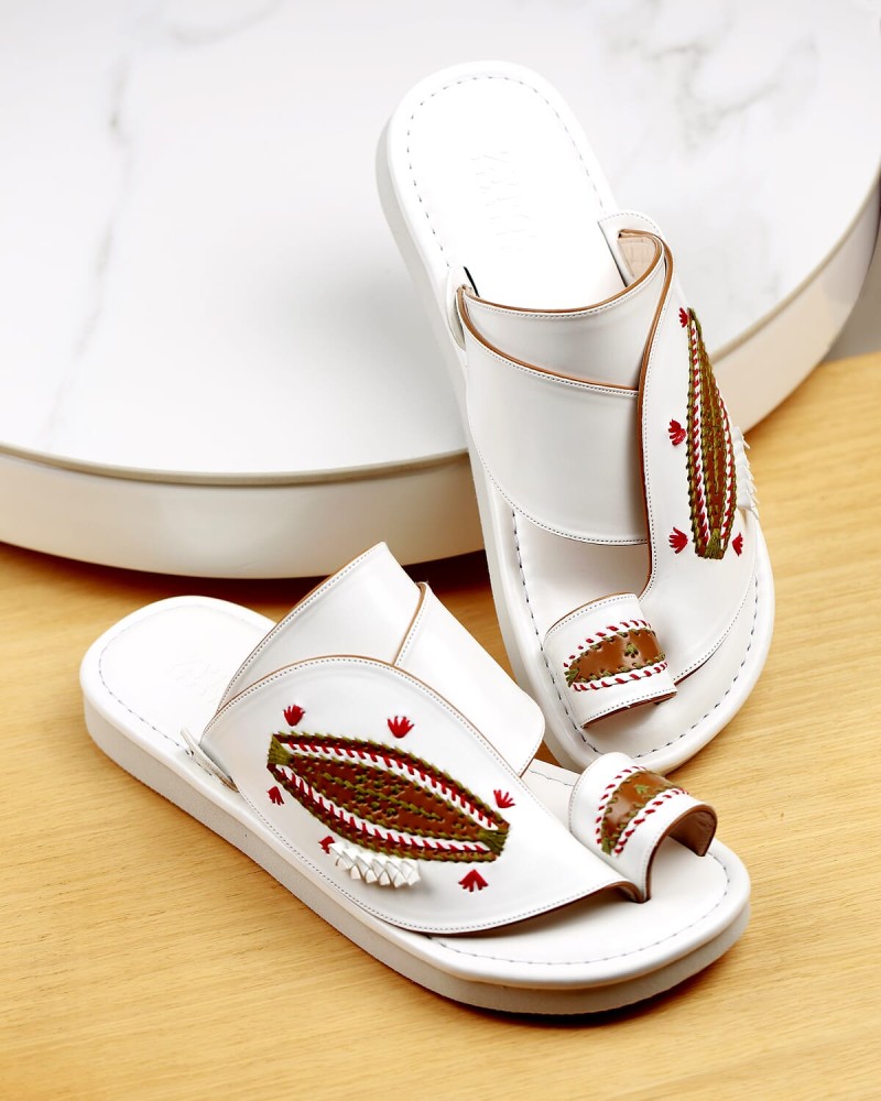 Men's zipper made of leather, white Size:(41)