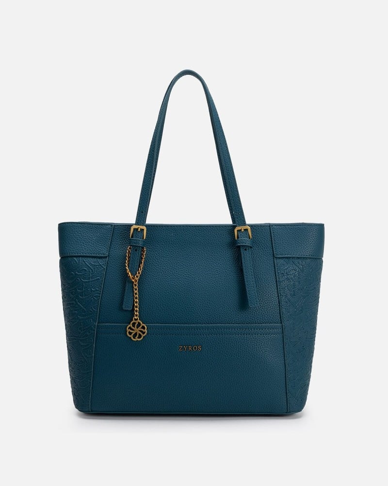 Women's handbag with a practical design in blue