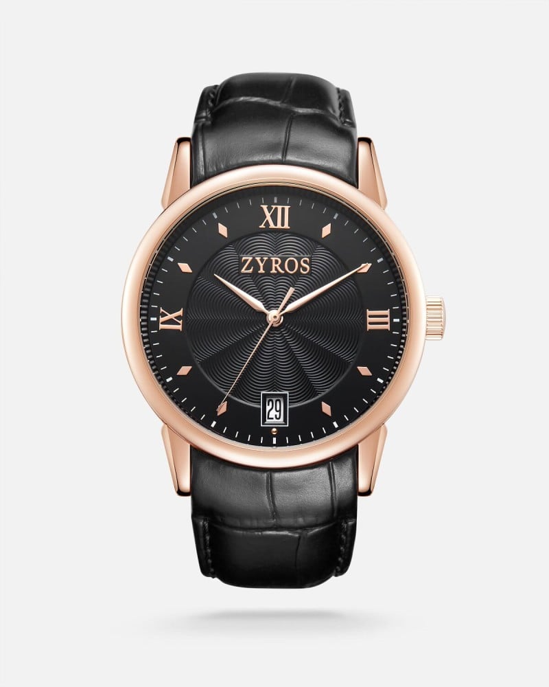 Black leather men's watch