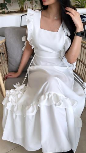 فستان عملي القماش كريب كتان سكري