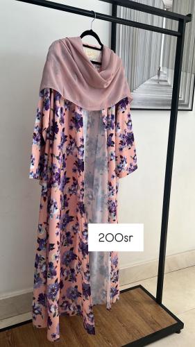 عباية صيفية كريب قطن وردي