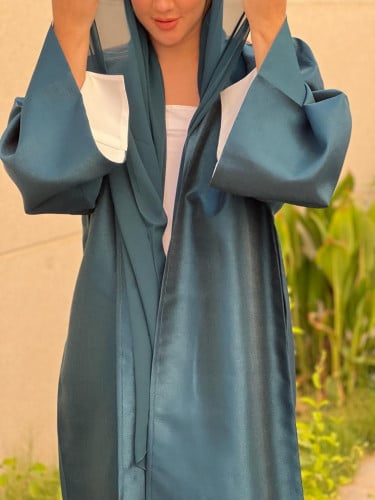 عباية صيفية باردة القماش لنن تركواز